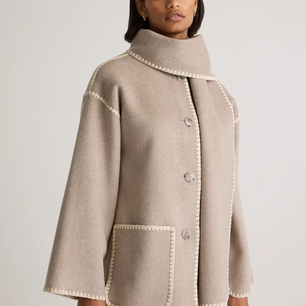 NWT Quince Double-Faced Merino Wool Scarf Coat in Oat color size Large - Picture 14 of 14
